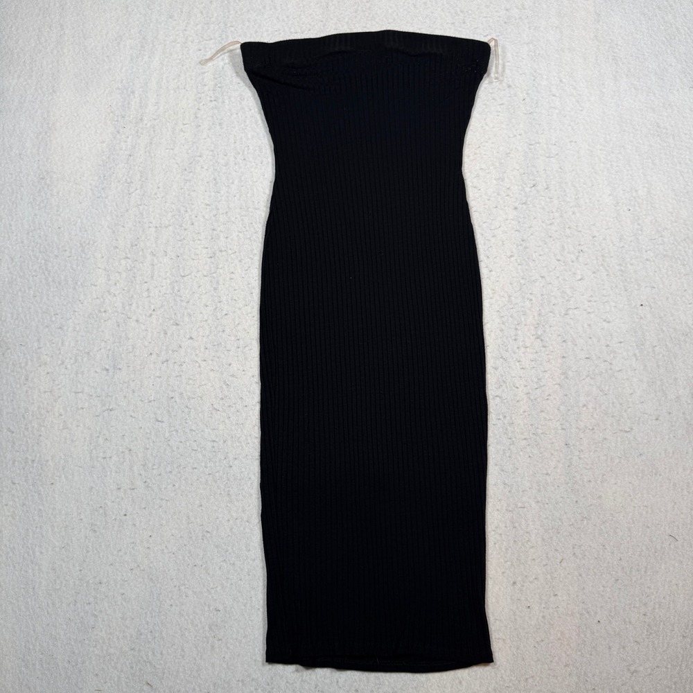 Windsor Womens Black Ribbed Knit Tube Dress Strapless Bodycon Midi Sleeveless